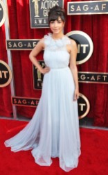 Hannah Simone {from New Girl} looks elegant in this gorgeous Marchesa gown. The soft blue tones compliment her complexion for a perfect look.