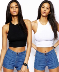 ASOS Crop Top with Crew Neck in Rib 2 Pack