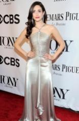 Emmy Rossum in Ralph Lauren arrives at the 2014 Tony Awards Red Carpet.