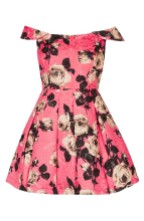 TOPSHOP 'Bardot' Textured Floral Off Shoulder Fit & Flare Dress